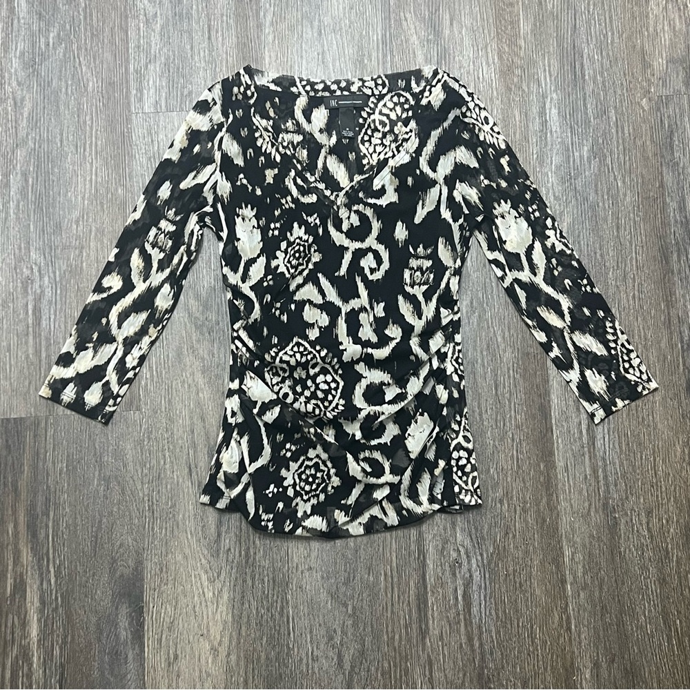 INC International Concepts Black and Cream Abstract Blouse